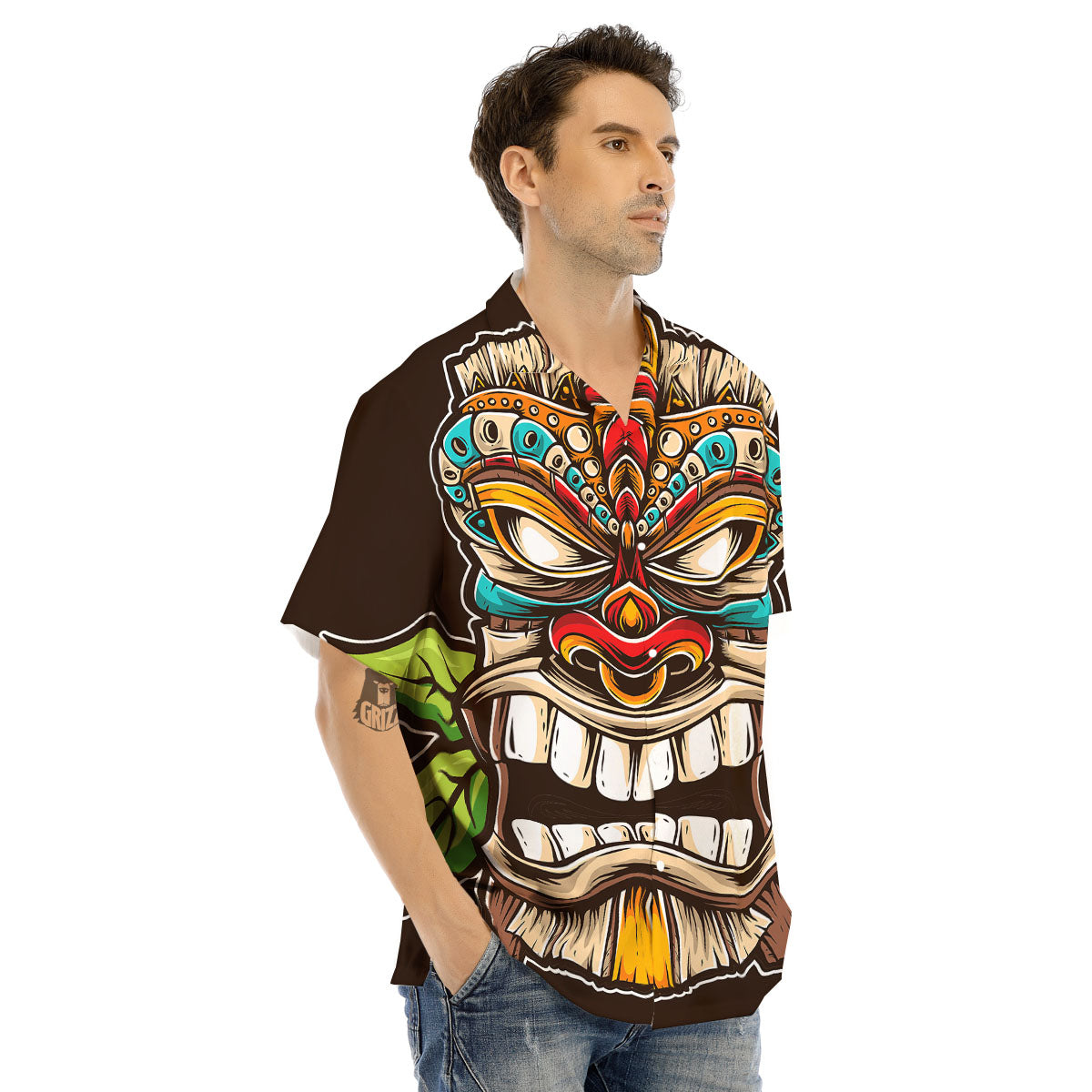 Tiki Hawaiian Print Men's Hawaiian Shirt-grizzshop