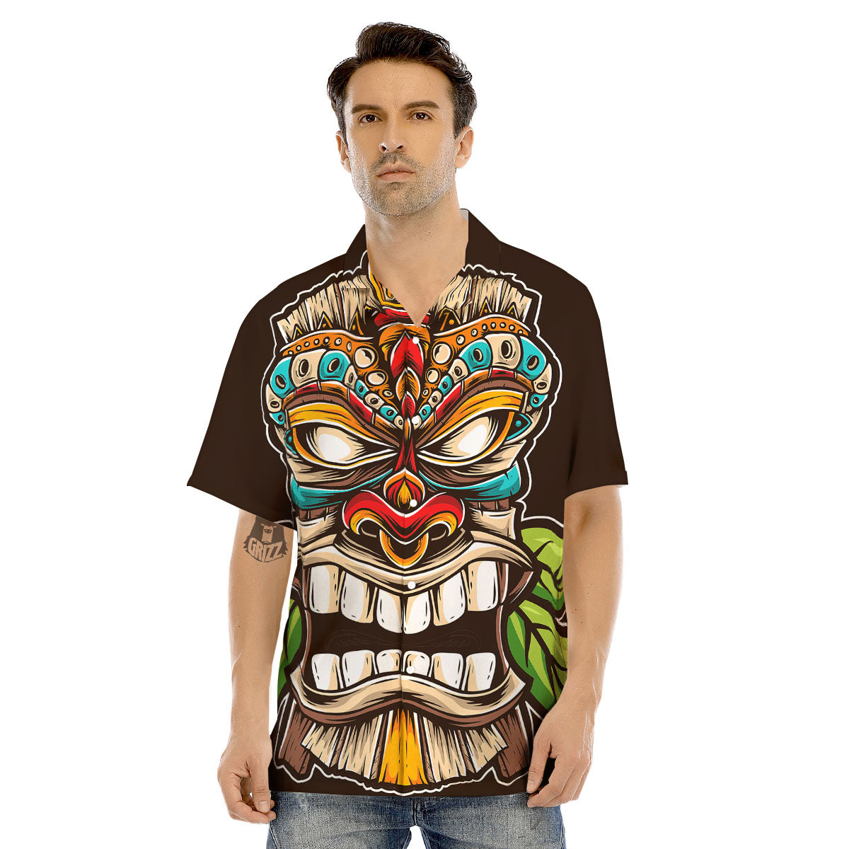Tiki Hawaiian Print Men's Hawaiian Shirt-grizzshop