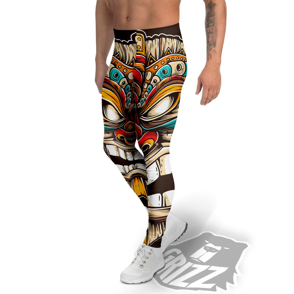 Tiki Hawaiian Print Men's Leggings-grizzshop