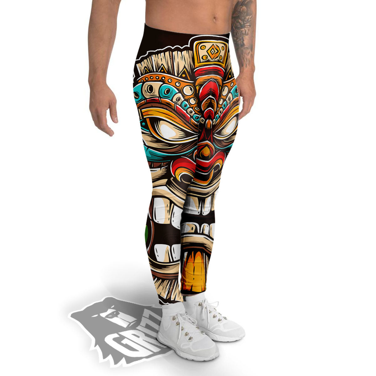 Tiki Hawaiian Print Men's Leggings-grizzshop