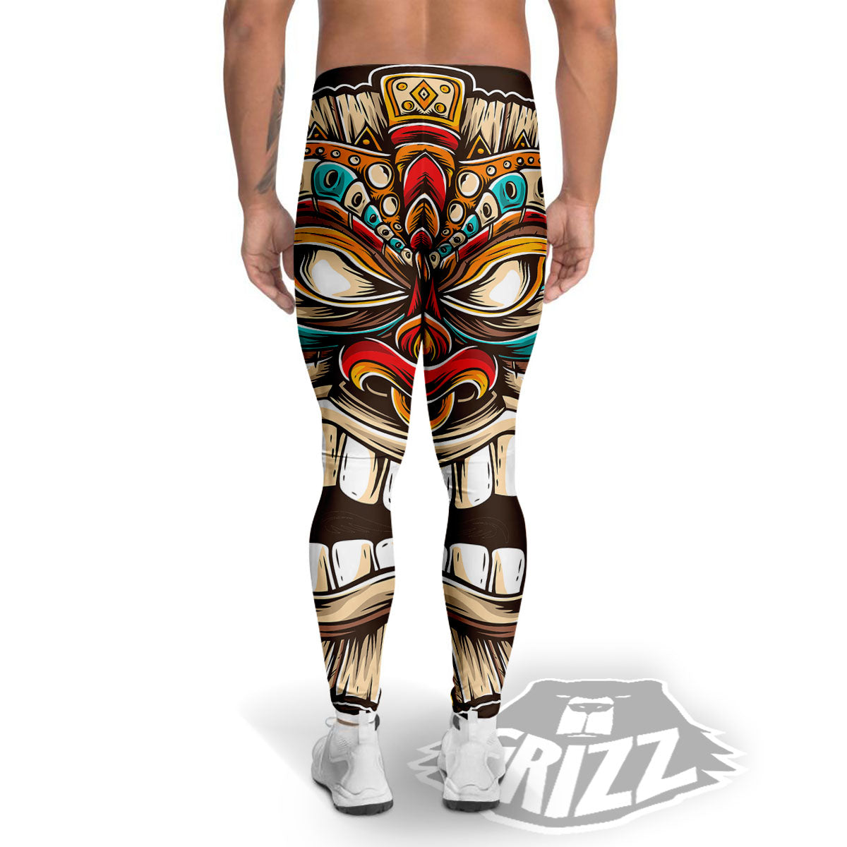 Tiki Hawaiian Print Men's Leggings-grizzshop