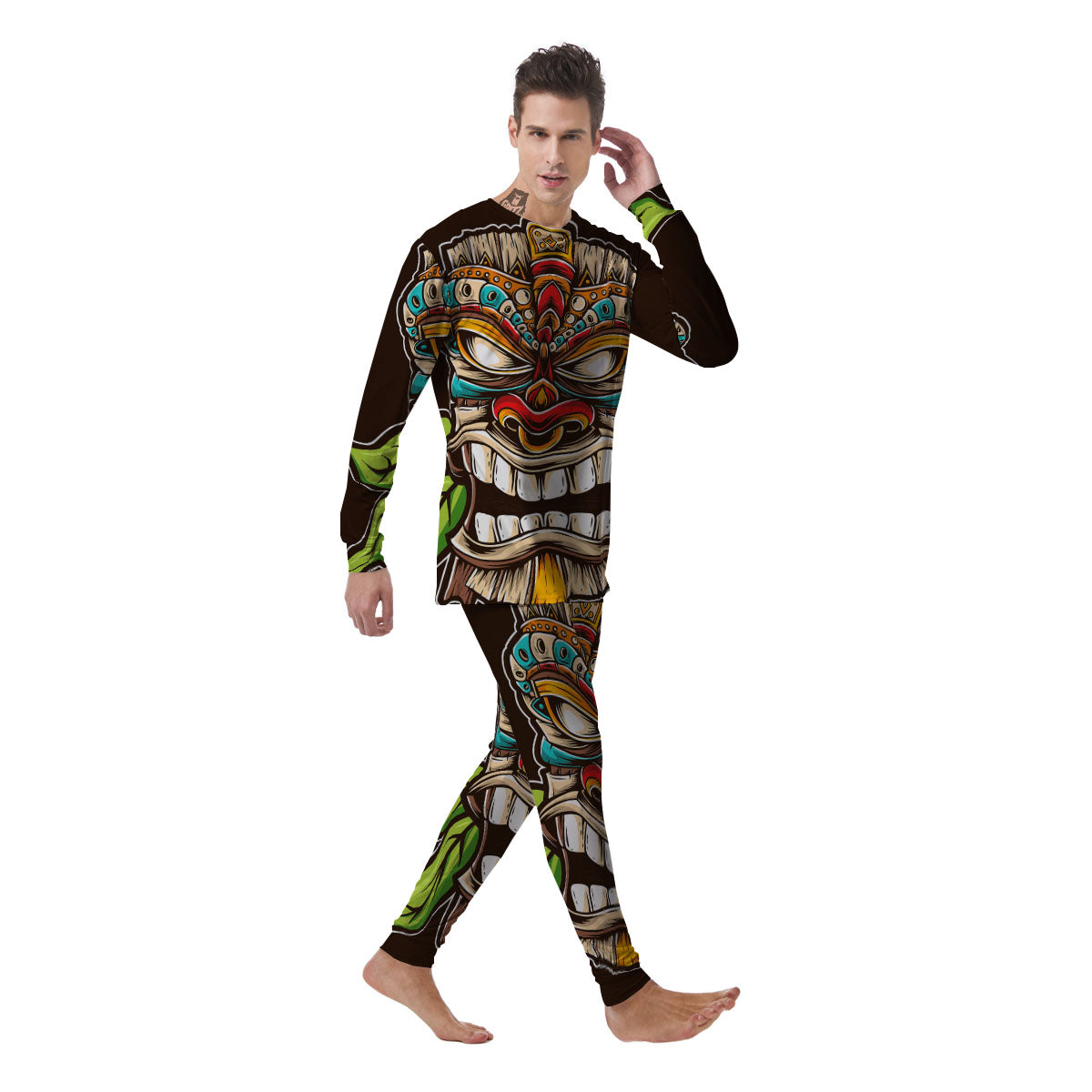 Tiki Hawaiian Print Men's Pajamas-grizzshop