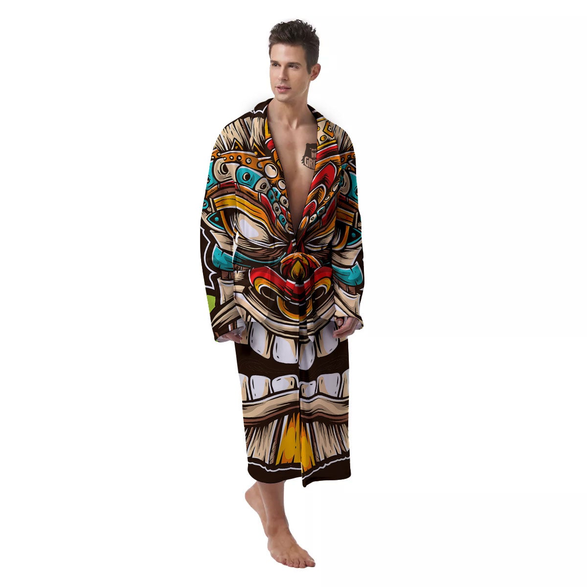 Tiki Hawaiian Print Men's Robe-grizzshop