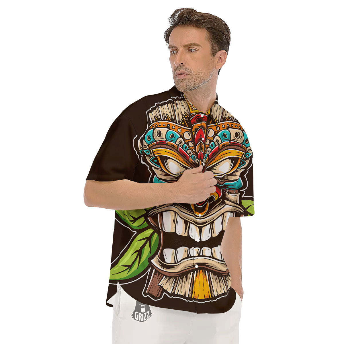 Tiki Hawaiian Print Men's Short Sleeve Shirts-grizzshop