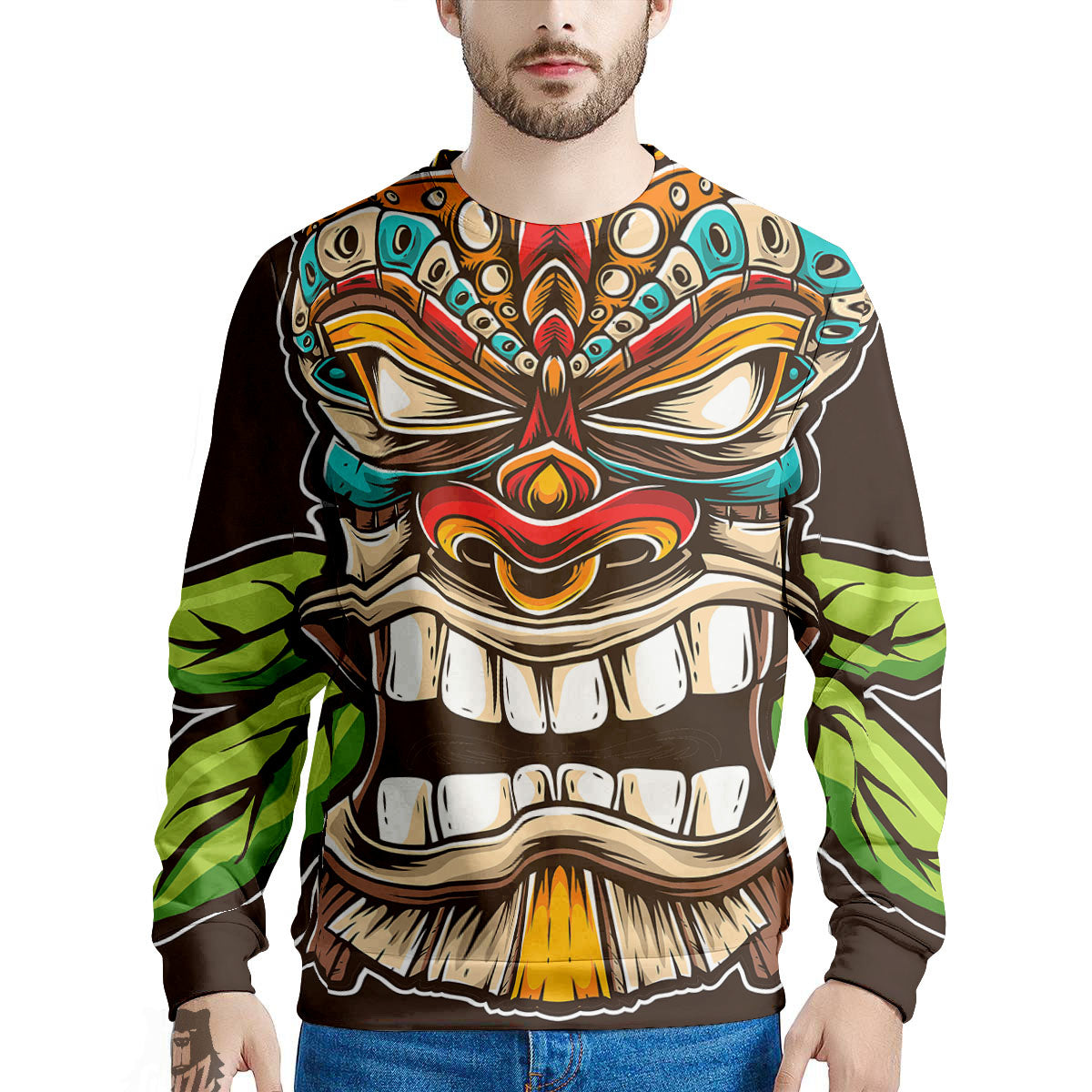 Tiki Hawaiian Print Men's Sweatshirt-grizzshop