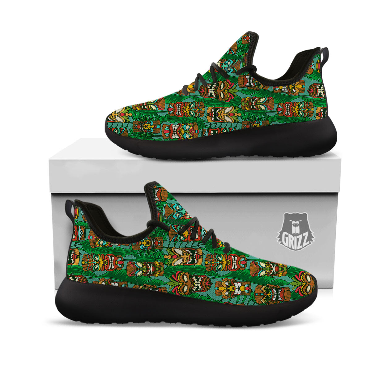 Tiki Hawaiian Print Pattern Black Athletic Shoes-grizzshop