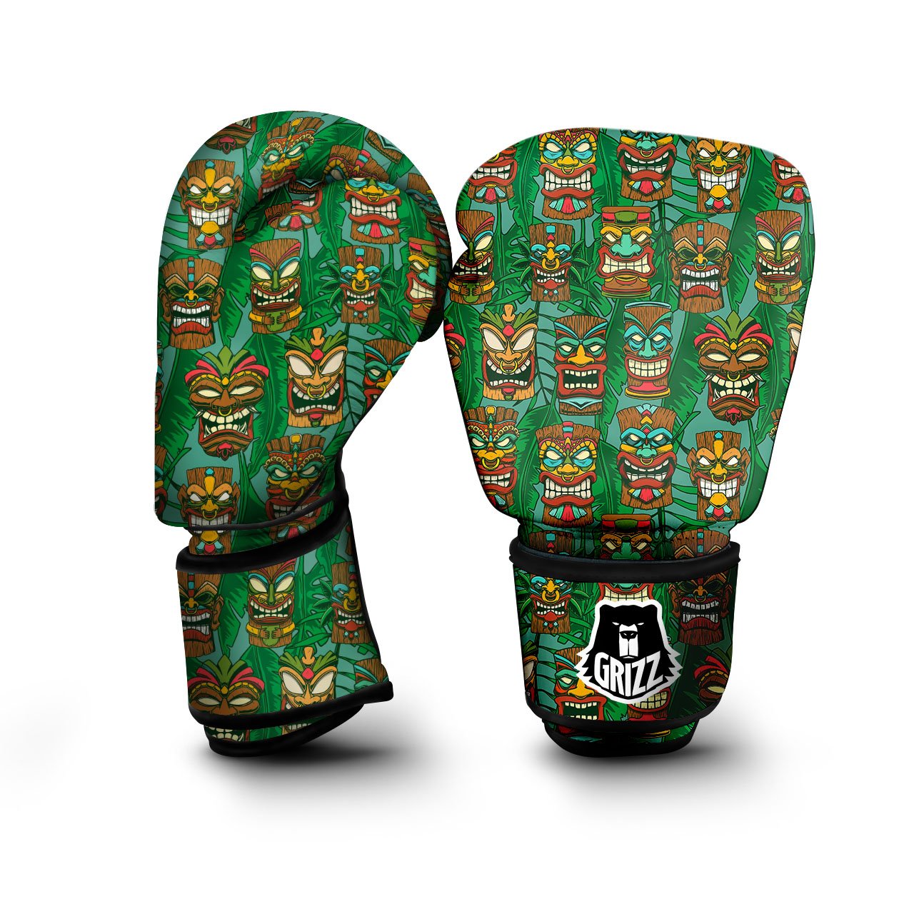 Tiki Hawaiian Print Pattern Boxing Gloves-grizzshop