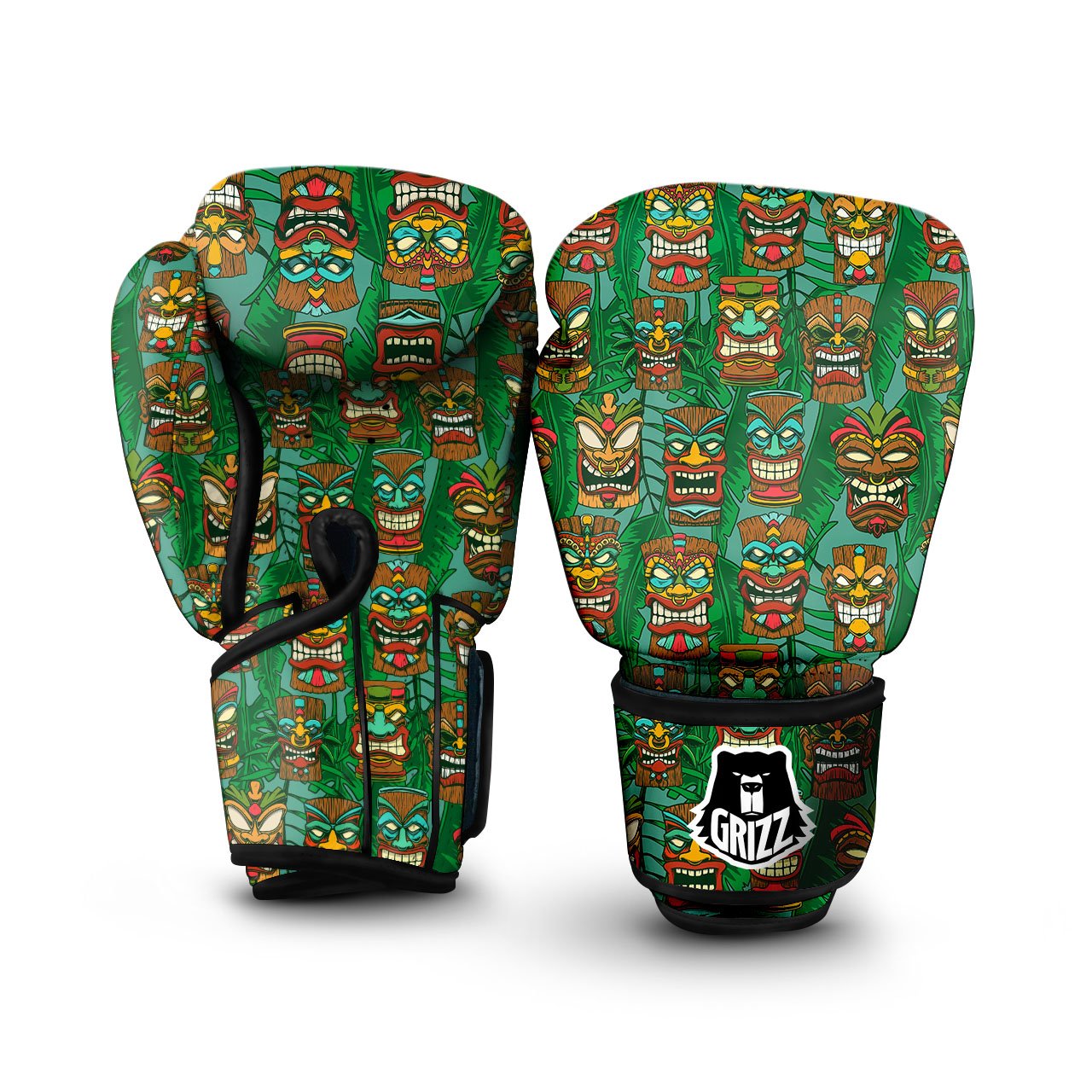 Tiki Hawaiian Print Pattern Boxing Gloves-grizzshop