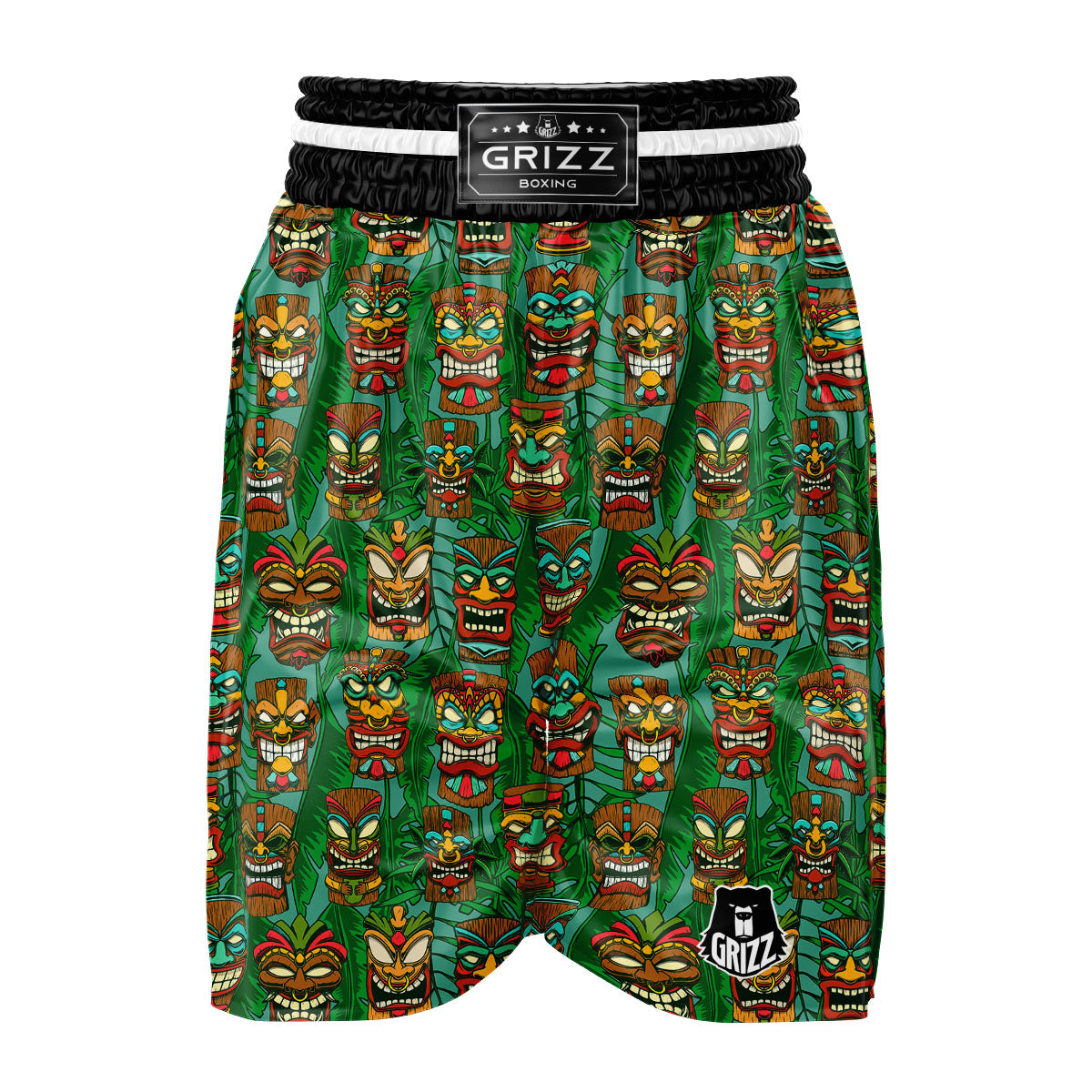 Tiki Hawaiian Print Pattern Boxing Shorts-grizzshop