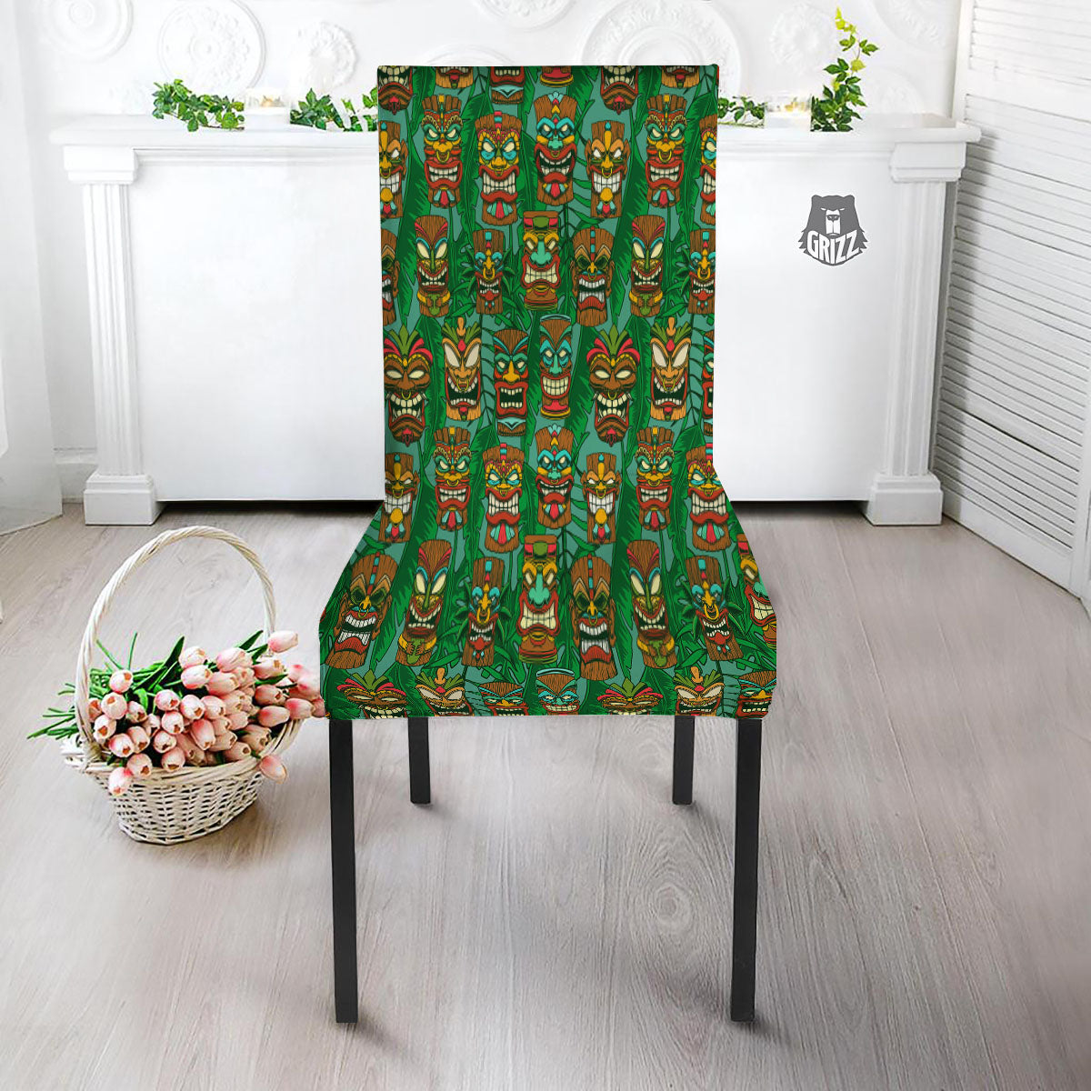 Tiki Hawaiian Print Pattern Dining Chair Slipcover-grizzshop