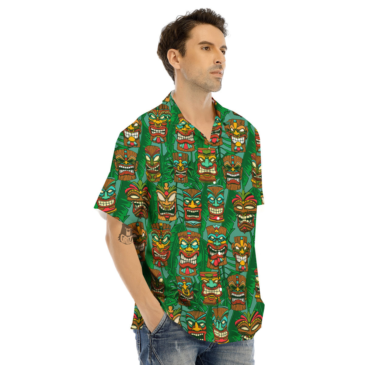 Tiki Hawaiian Print Pattern Men's Hawaiian Shirt-grizzshop