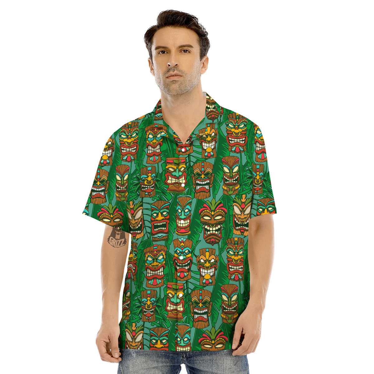 Tiki Hawaiian Print Pattern Men's Hawaiian Shirt-grizzshop