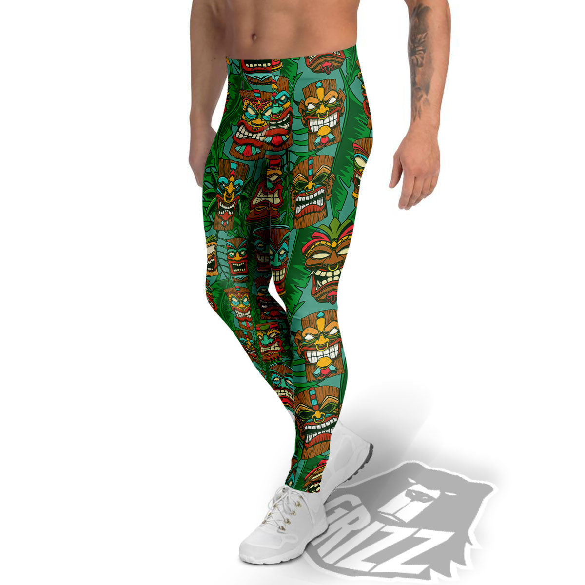 Tiki Hawaiian Print Pattern Men's Leggings-grizzshop