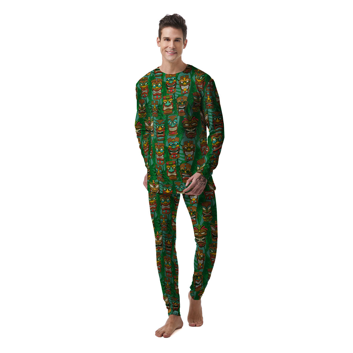 Tiki Hawaiian Print Pattern Men's Pajamas-grizzshop