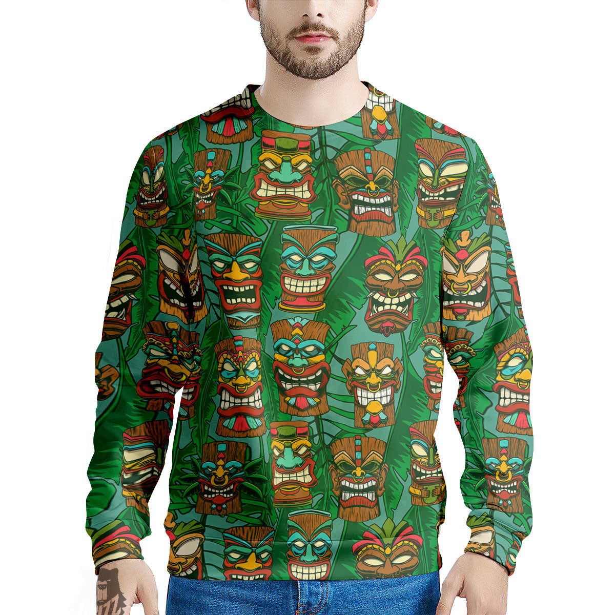 Tiki Hawaiian Print Pattern Men's Sweatshirt-grizzshop