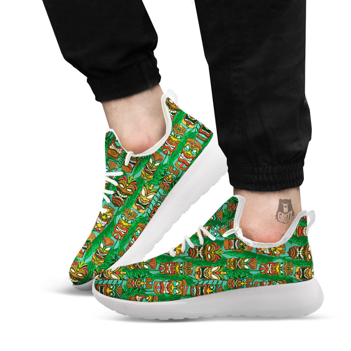 Tiki Hawaiian Print Pattern White Athletic Shoes-grizzshop