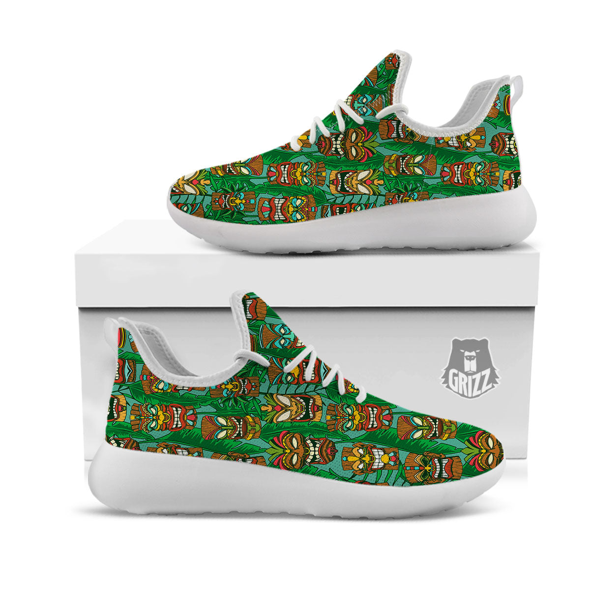 Tiki Hawaiian Print Pattern White Athletic Shoes-grizzshop