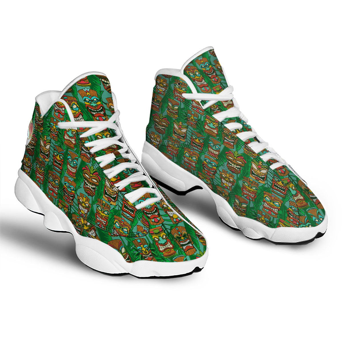 Tiki Hawaiian Print Pattern White Basketball Shoes-grizzshop