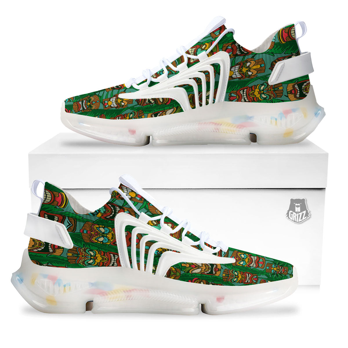 Tiki Hawaiian Print Pattern White Gym Shoes-grizzshop
