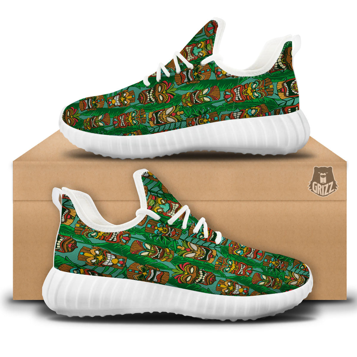 Tiki Hawaiian Print Pattern White Walking Shoes-grizzshop