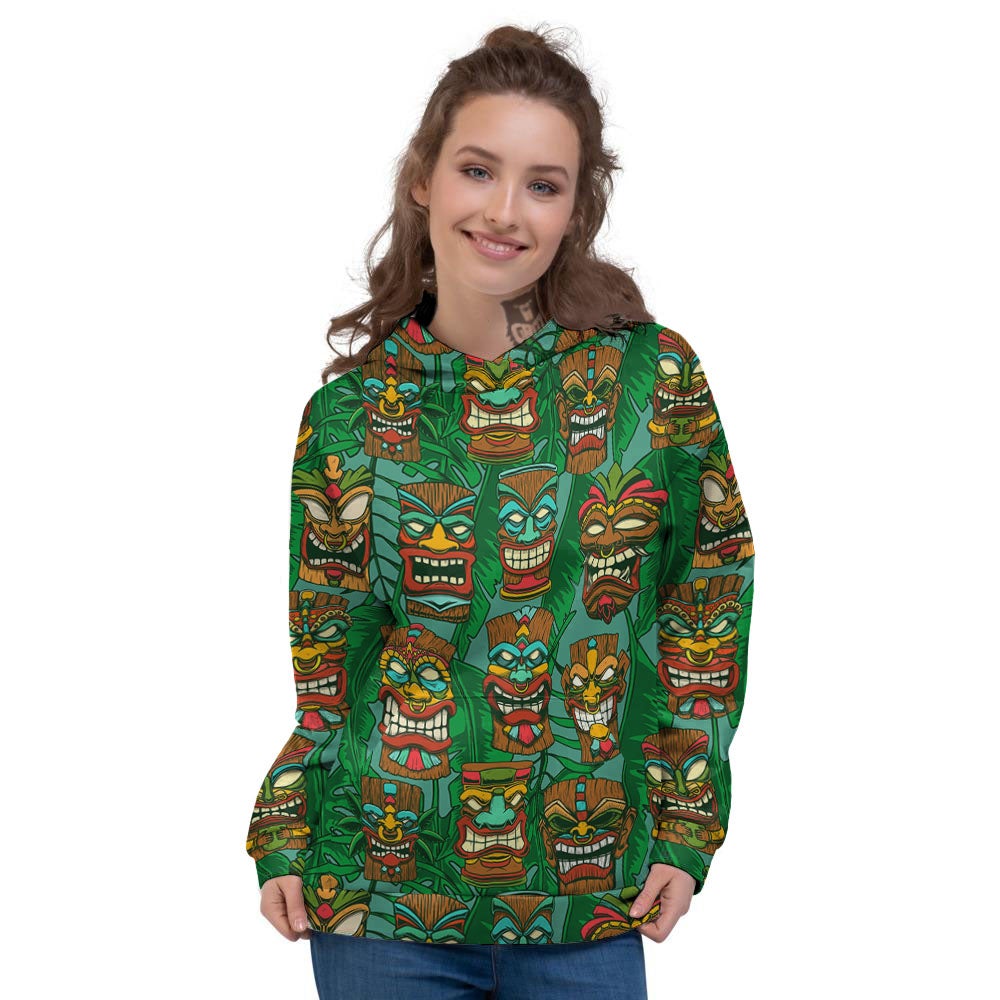 Tiki Hawaiian Print Pattern Women's Hoodie-grizzshop