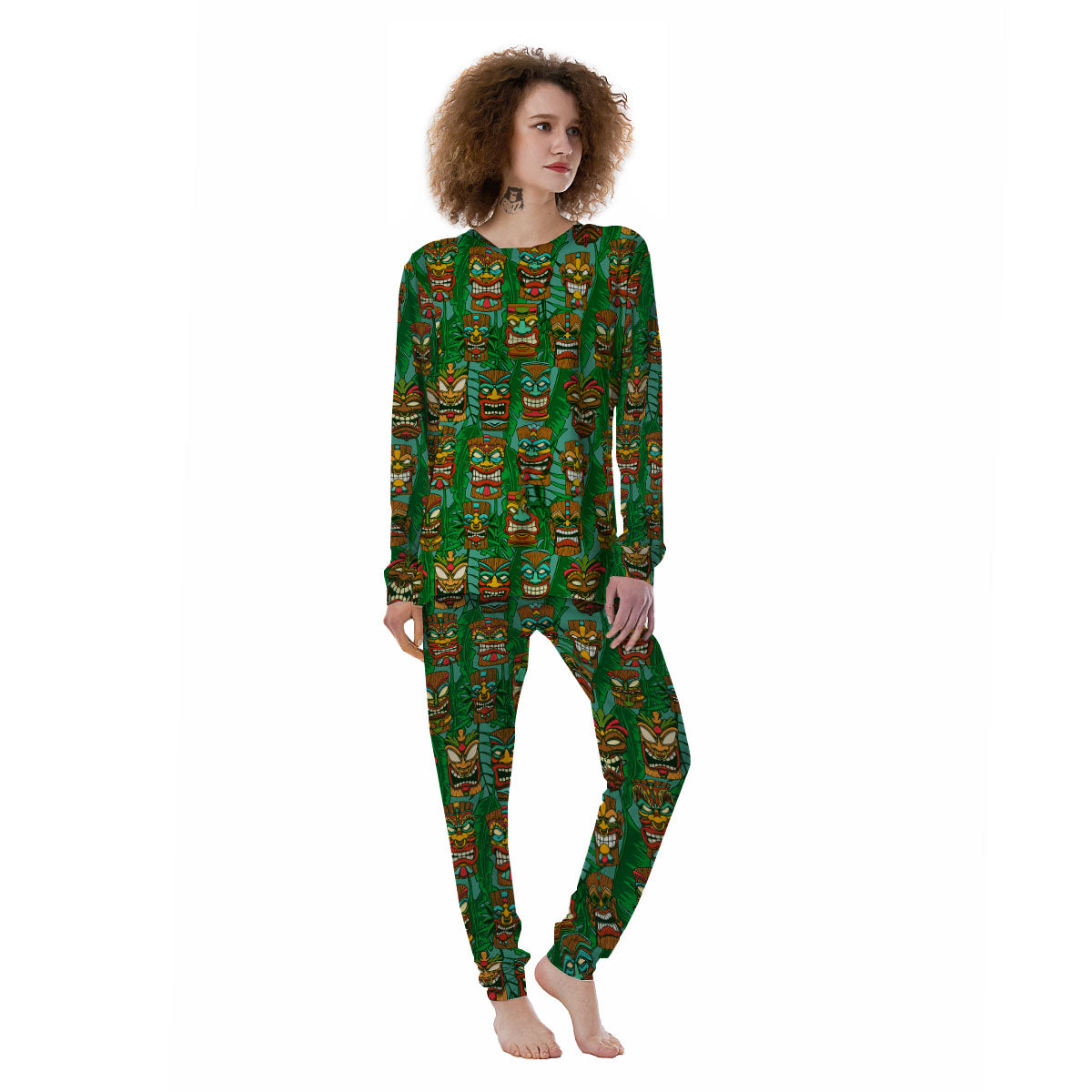 Tiki Hawaiian Print Pattern Women's Pajamas-grizzshop