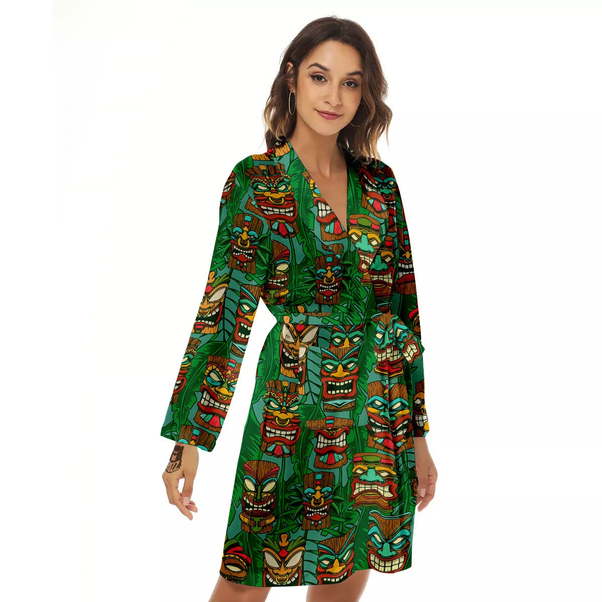 Tiki Hawaiian Print Pattern Women's Robe-grizzshop
