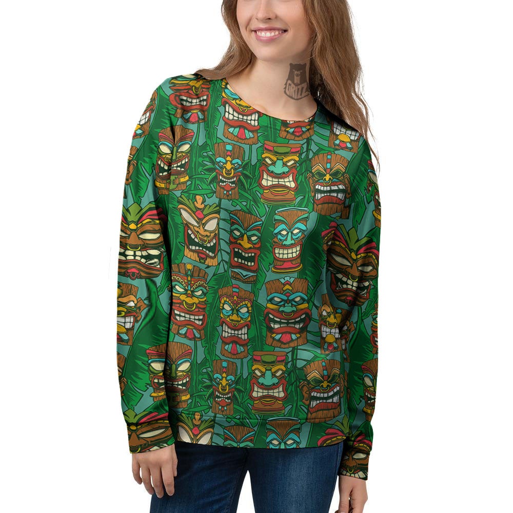 Tiki Hawaiian Print Pattern Women's Sweatshirt-grizzshop