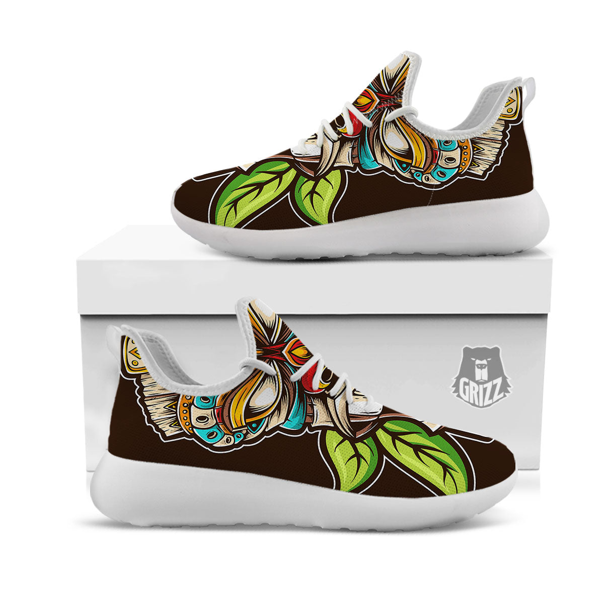 Tiki Hawaiian Print White Athletic Shoes-grizzshop