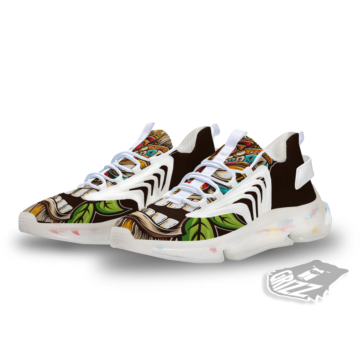Tiki Hawaiian Print White Gym Shoes-grizzshop