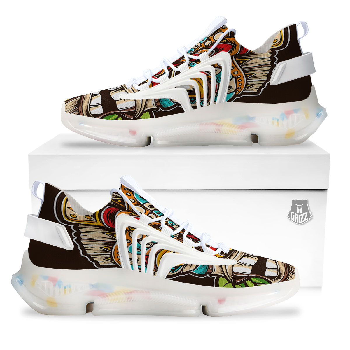 Tiki Hawaiian Print White Gym Shoes-grizzshop