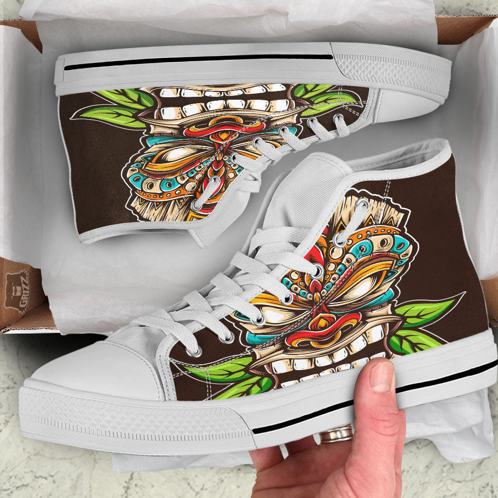 Tiki Hawaiian Print White High Top Shoes-grizzshop