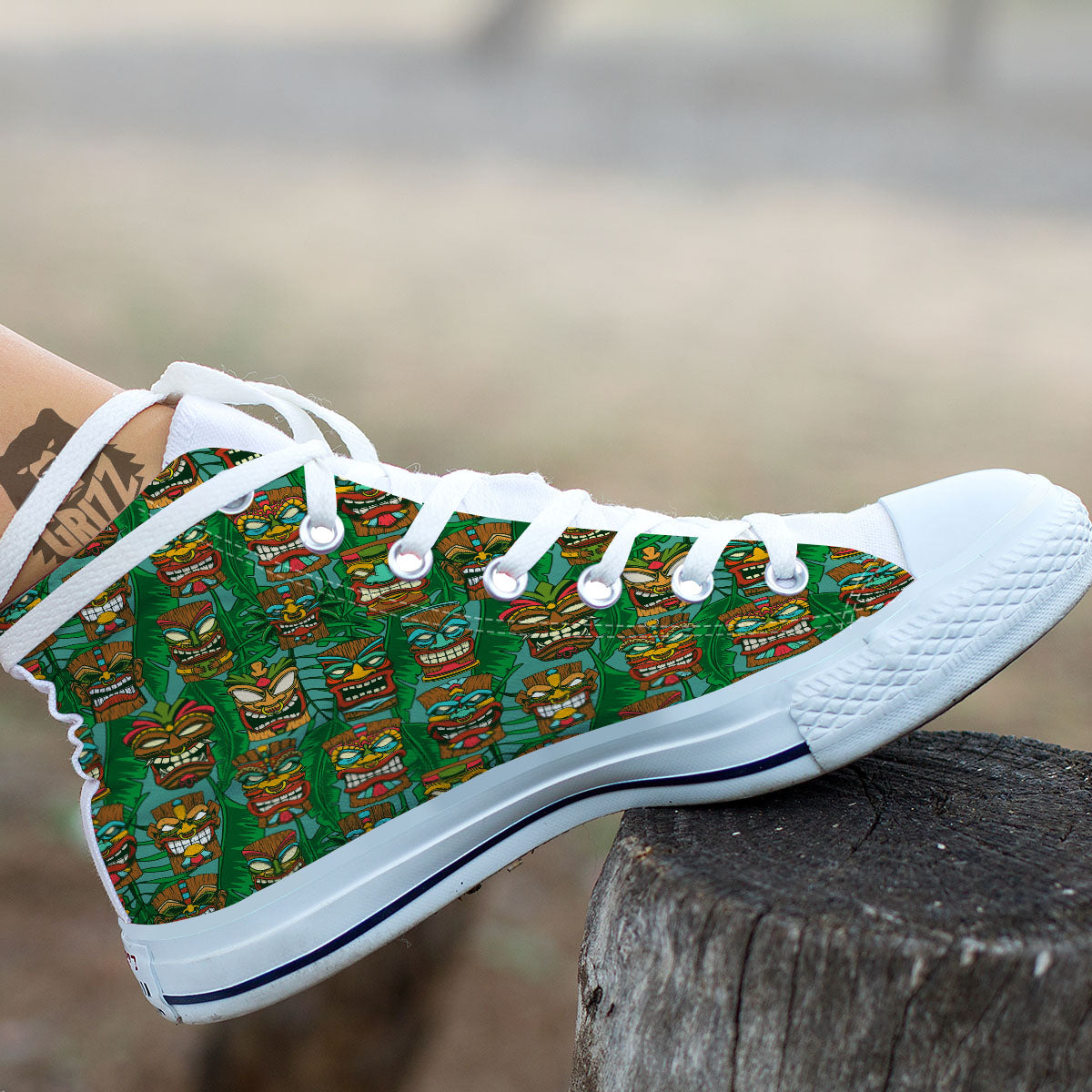 Tiki Hawaiian Print White High Top Shoes-grizzshop
