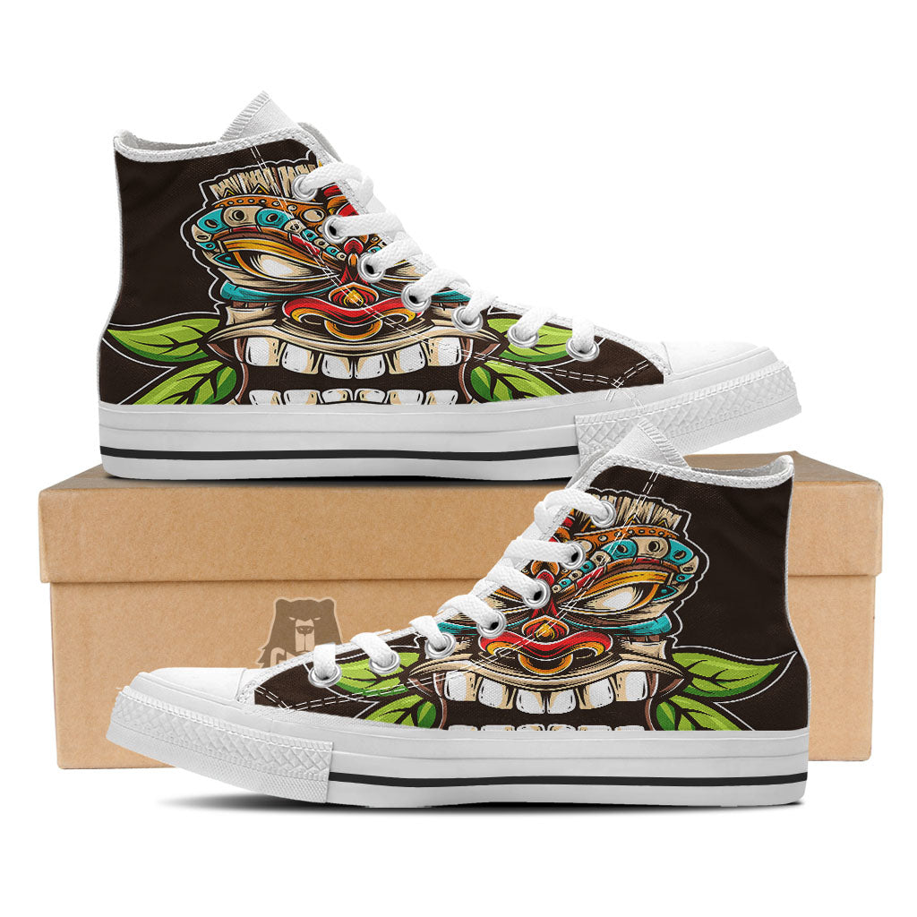 Tiki Hawaiian Print White High Top Shoes-grizzshop