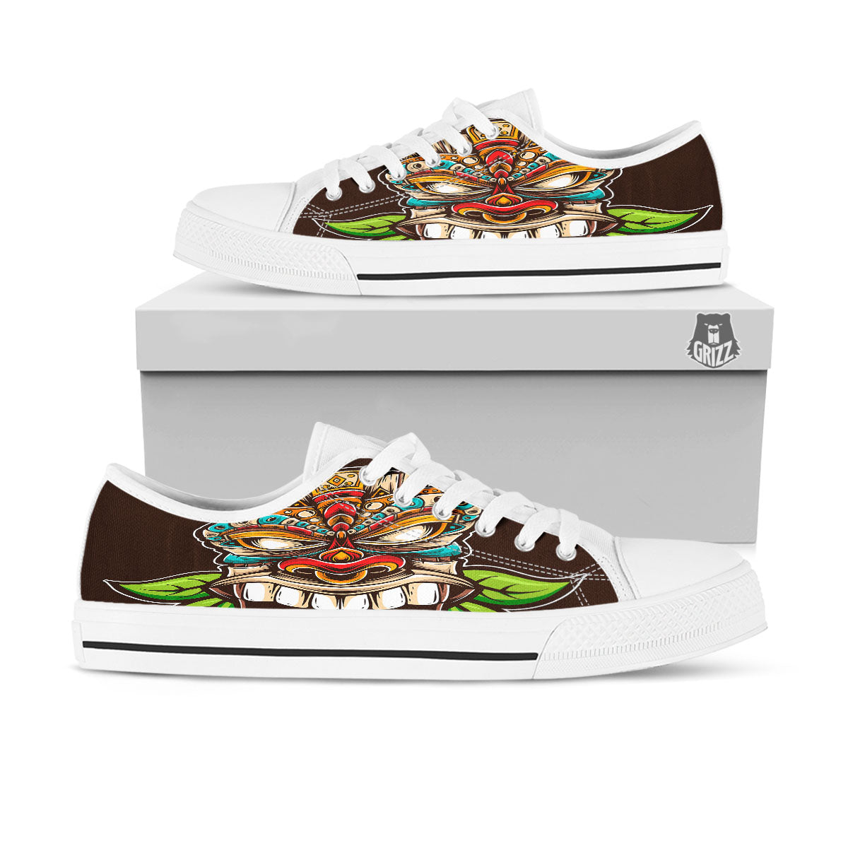 Tiki Hawaiian Print White Low Top Shoes-grizzshop