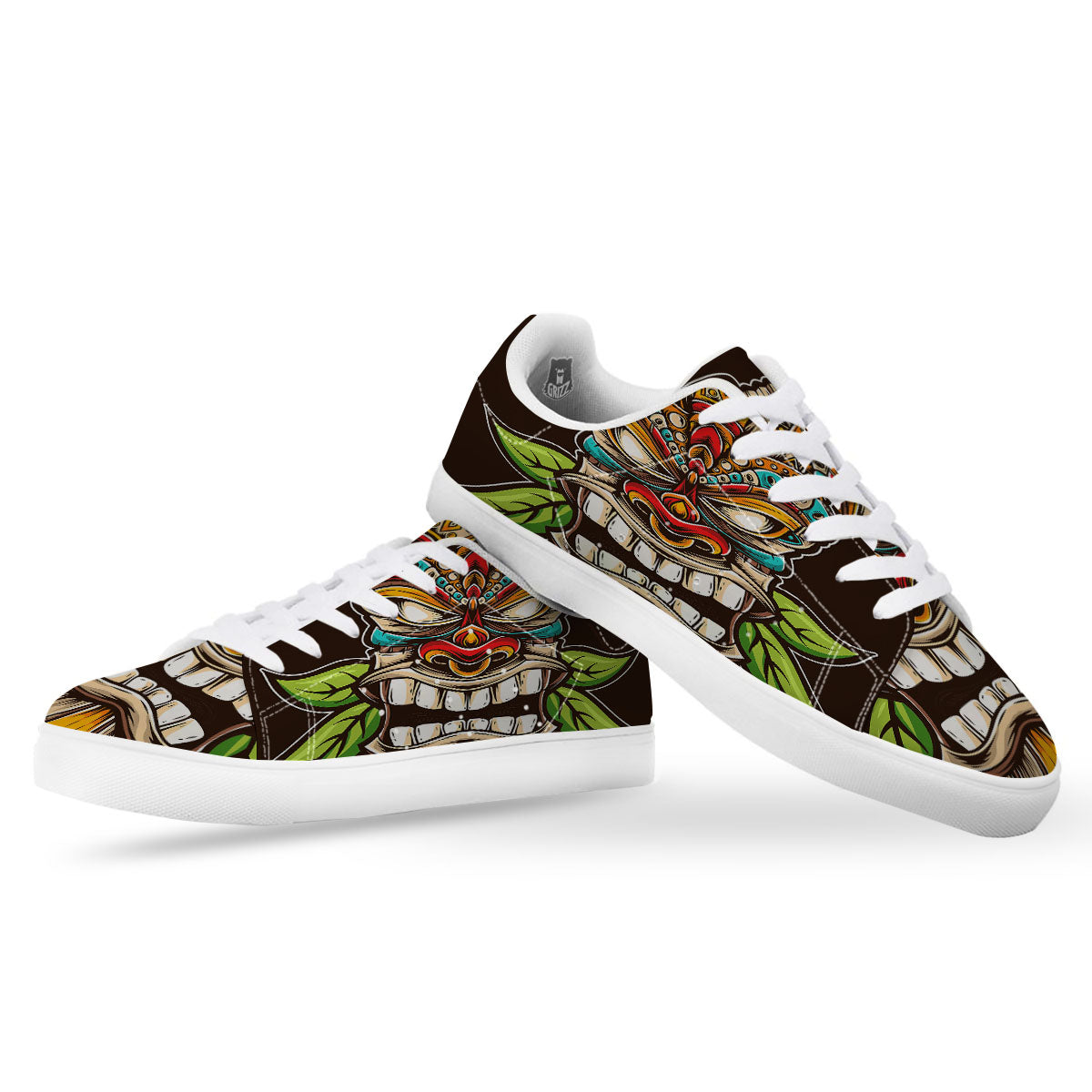 Tiki Hawaiian Print White Low Top Sneakers-grizzshop