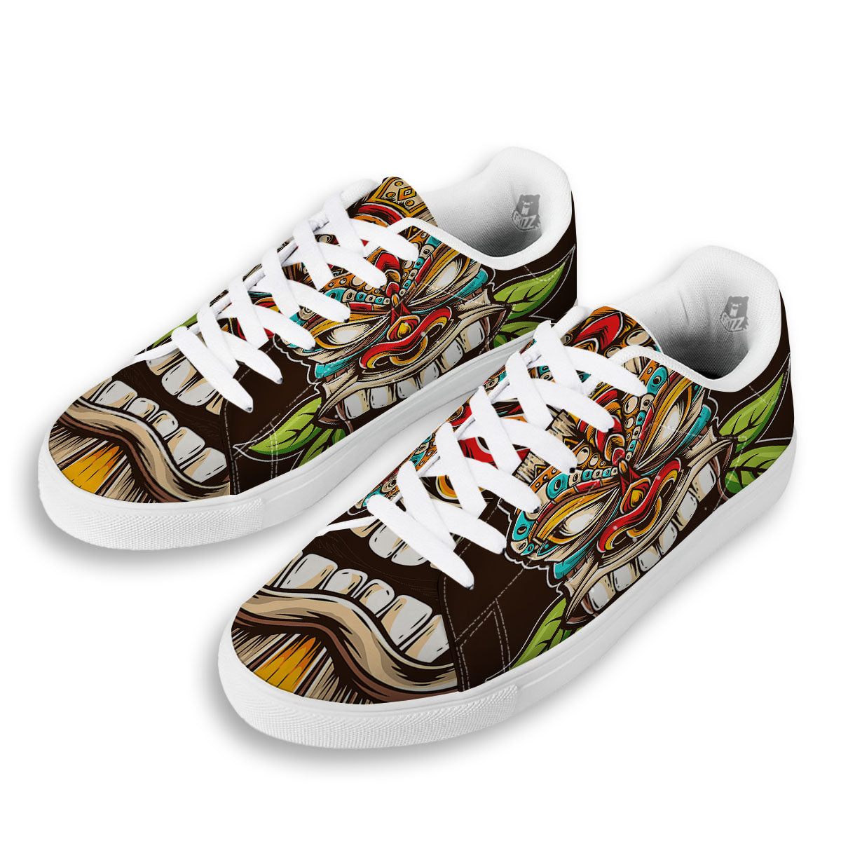 Tiki Hawaiian Print White Low Top Sneakers-grizzshop