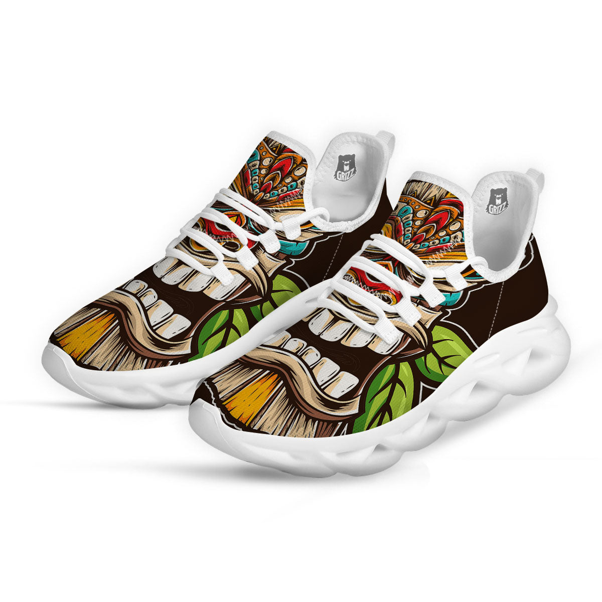 Tiki Hawaiian Print White Running Shoes-grizzshop