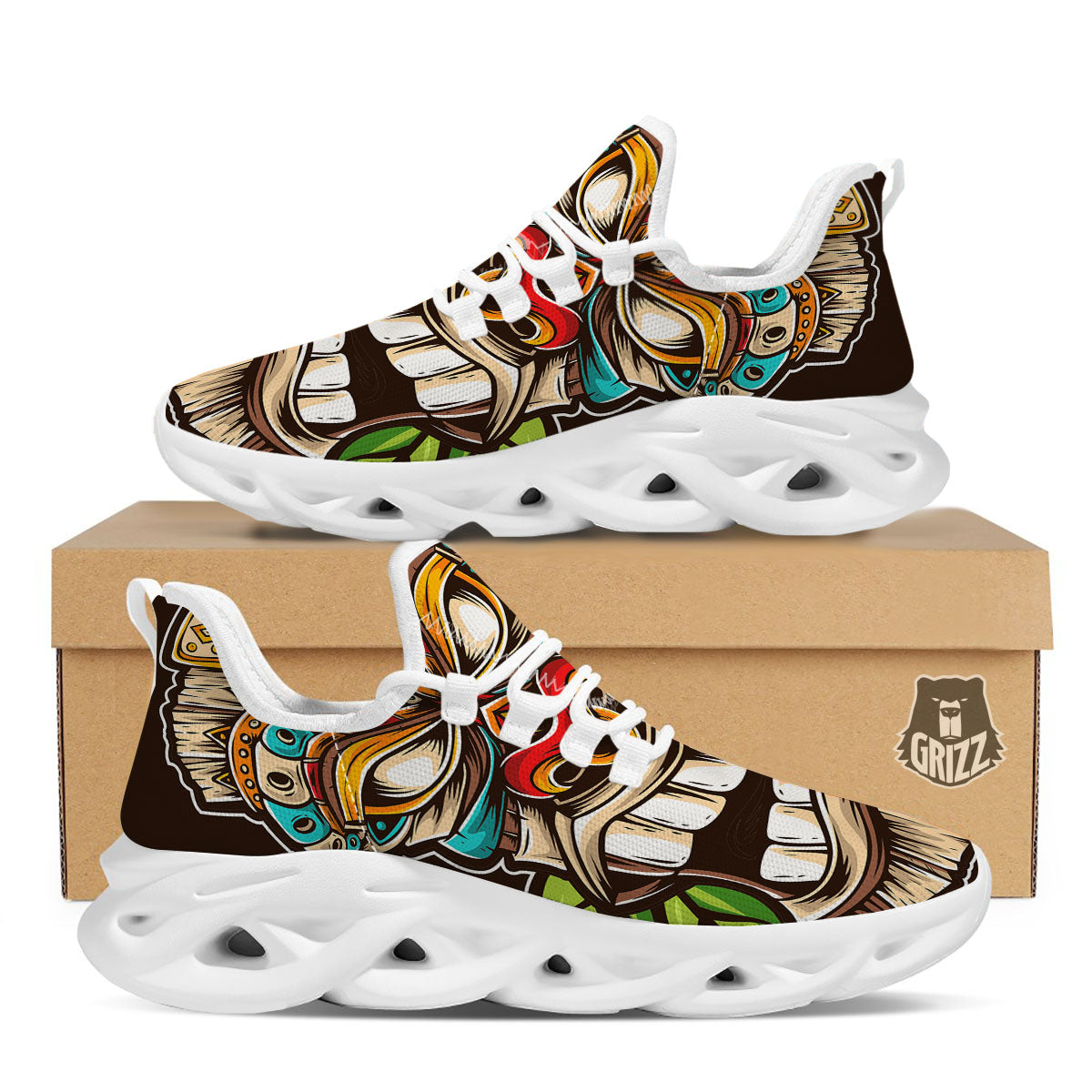 Tiki Hawaiian Print White Running Shoes-grizzshop