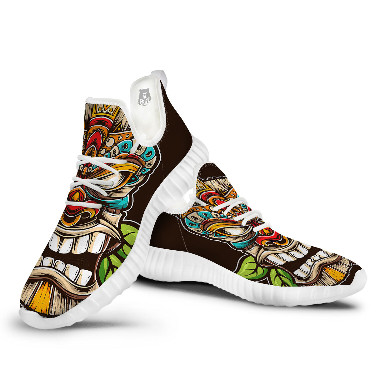 Tiki Hawaiian Print White Walking Shoes-grizzshop