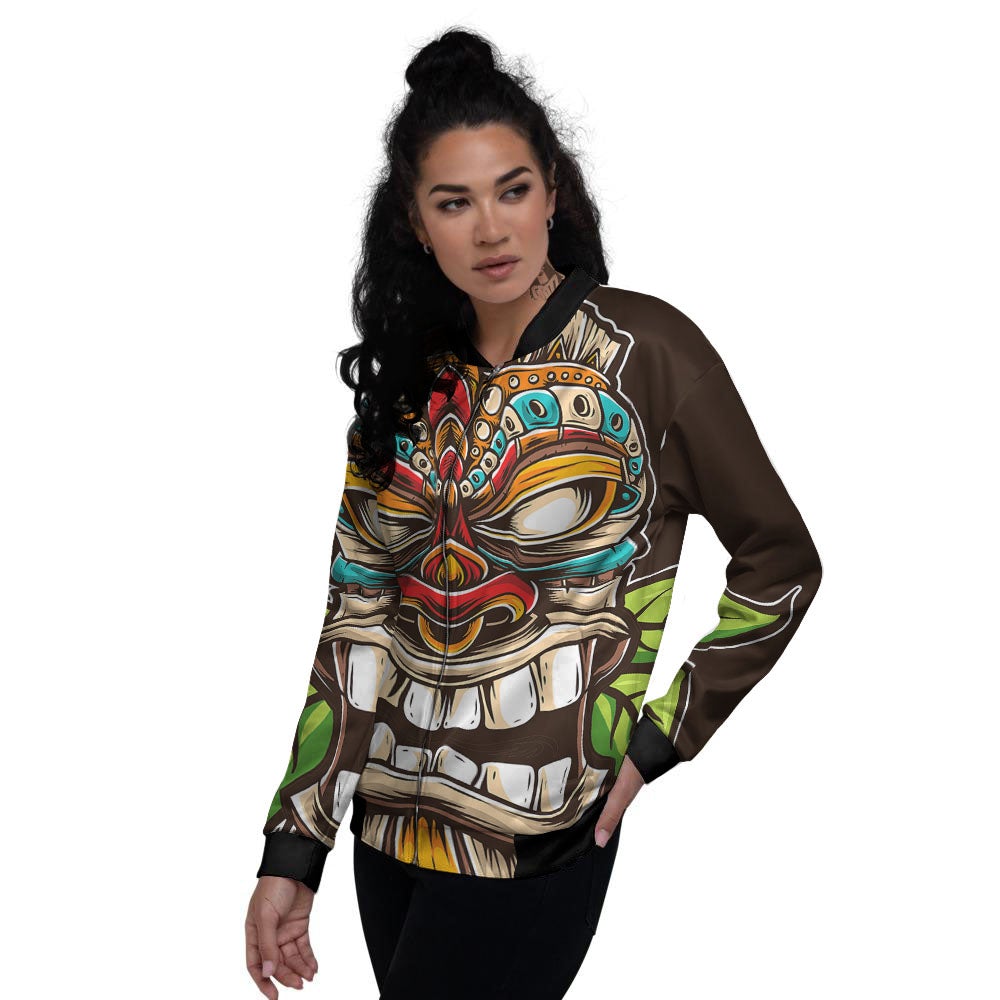 Tiki Hawaiian Print Women's Bomber Jacket-grizzshop