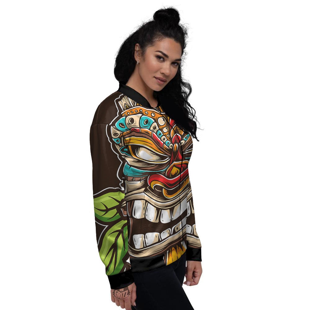 Tiki Hawaiian Print Women's Bomber Jacket-grizzshop