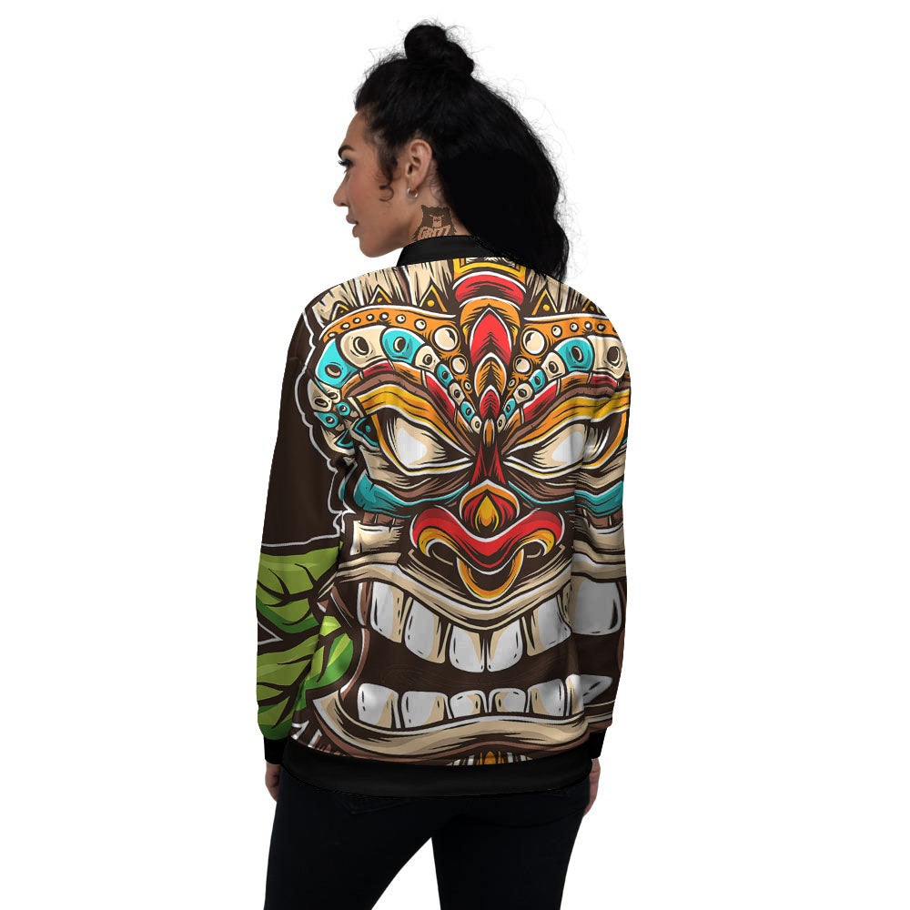 Tiki Hawaiian Print Women's Bomber Jacket-grizzshop