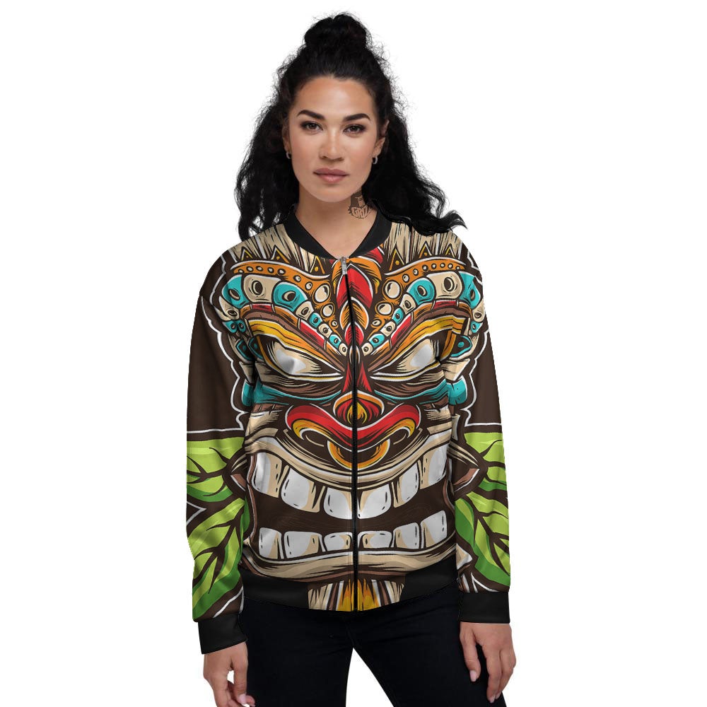 Tiki Hawaiian Print Women's Bomber Jacket-grizzshop