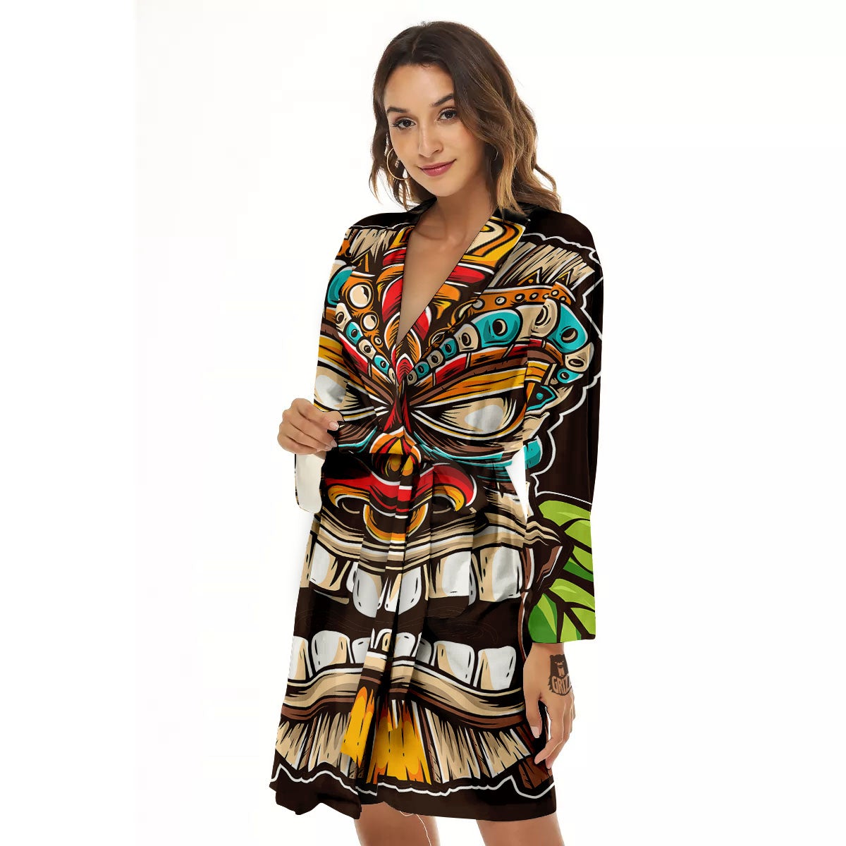 Tiki Hawaiian Print Women's Robe-grizzshop