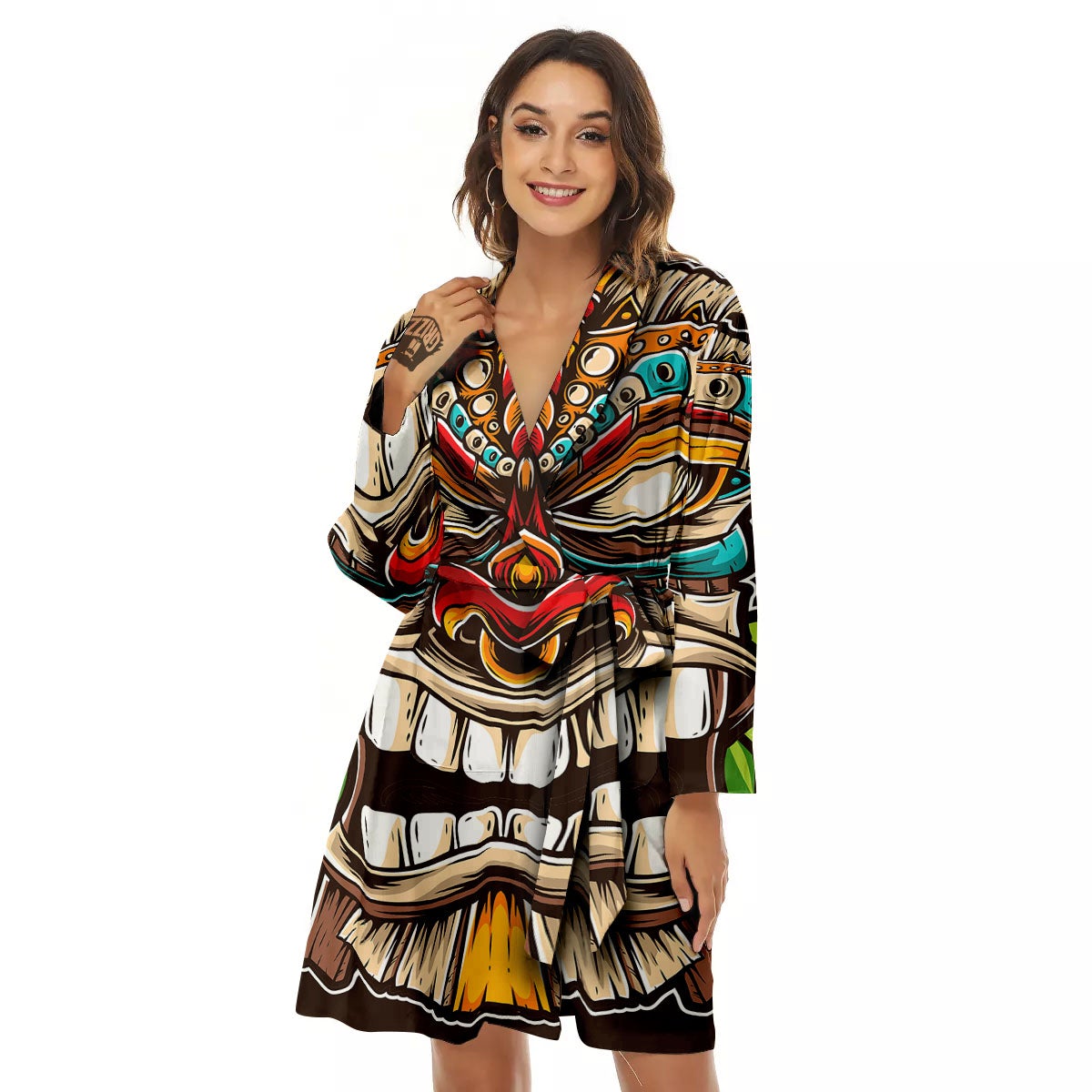 Tiki Hawaiian Print Women's Robe-grizzshop