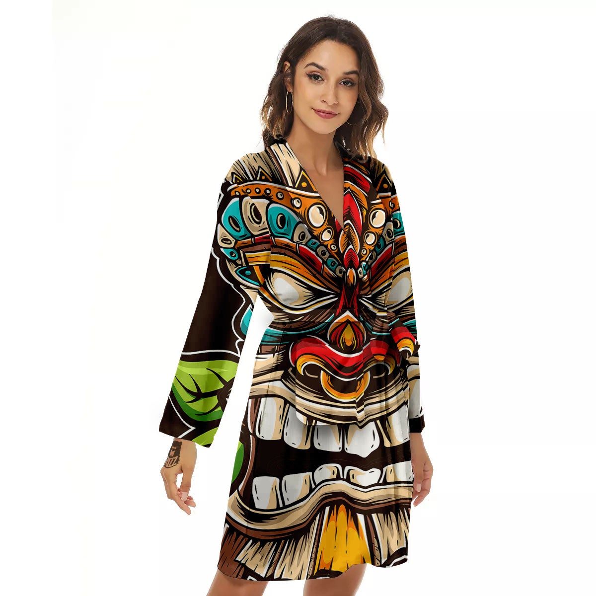 Tiki Hawaiian Print Women's Robe-grizzshop