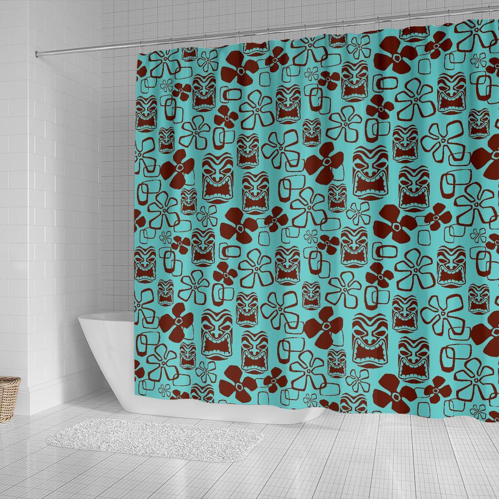 Tiki Hibiscus Pattern Print Bathroom Shower Curtain-grizzshop