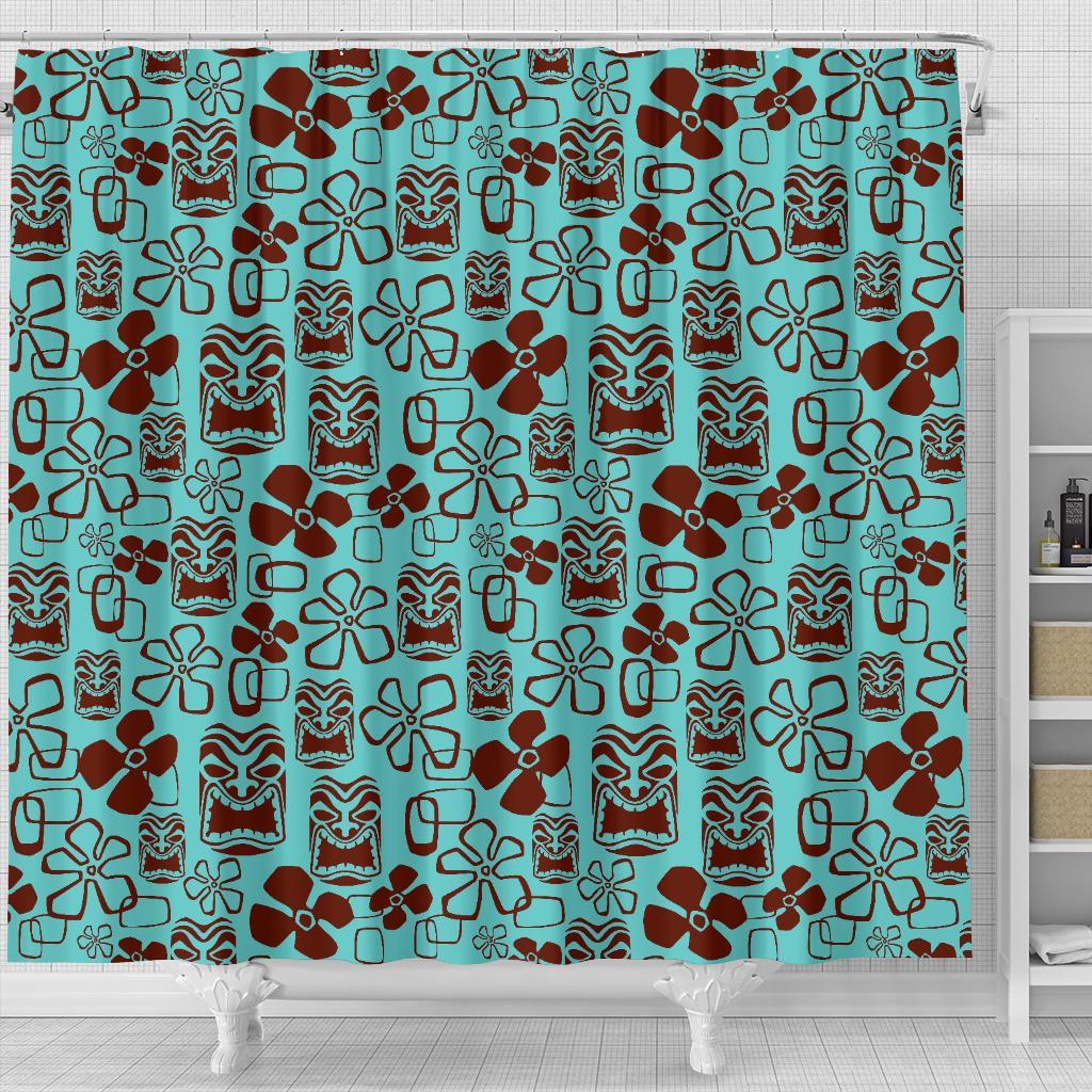 Tiki Hibiscus Pattern Print Bathroom Shower Curtain-grizzshop