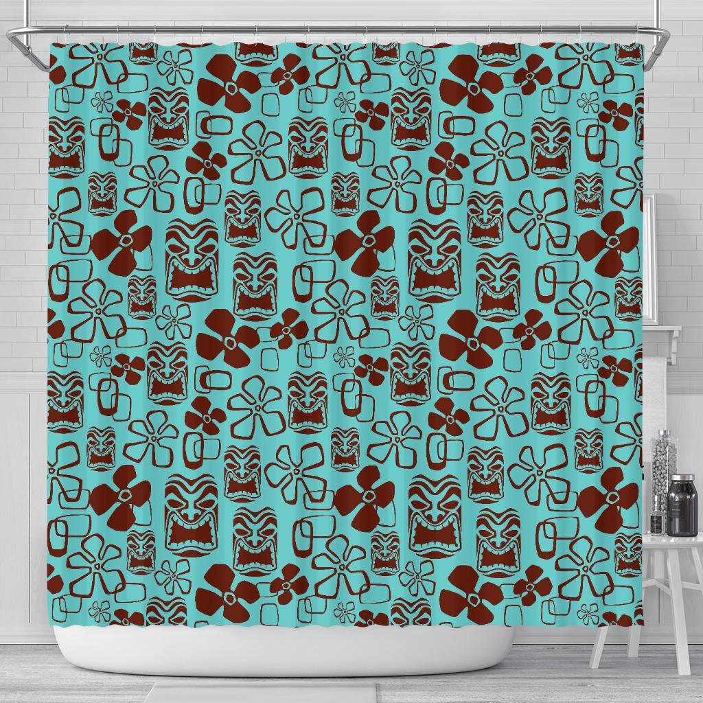 Tiki Hibiscus Pattern Print Bathroom Shower Curtain-grizzshop